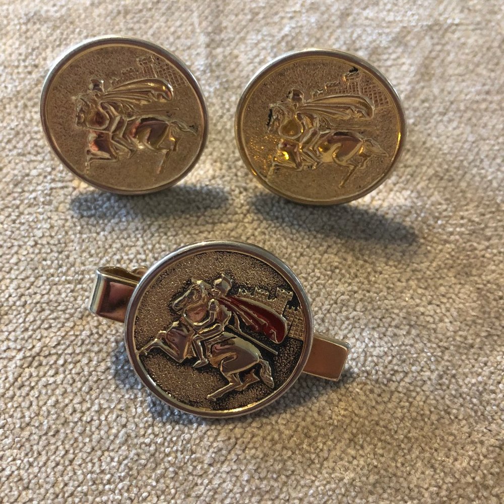 Swank Vntge Trojan Soldier Cuff Links Tie Clip Set